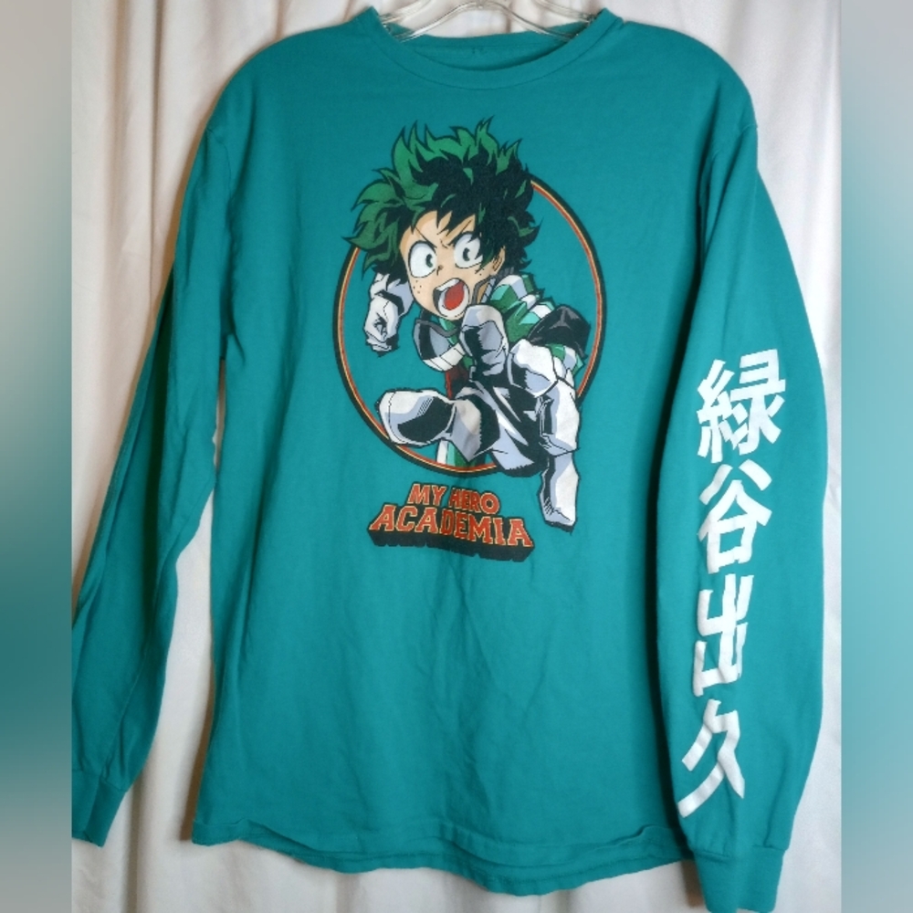 My Hero Academia Deku Teal Long Sleeve Funimation Shirt Anime Manga Medium MHA